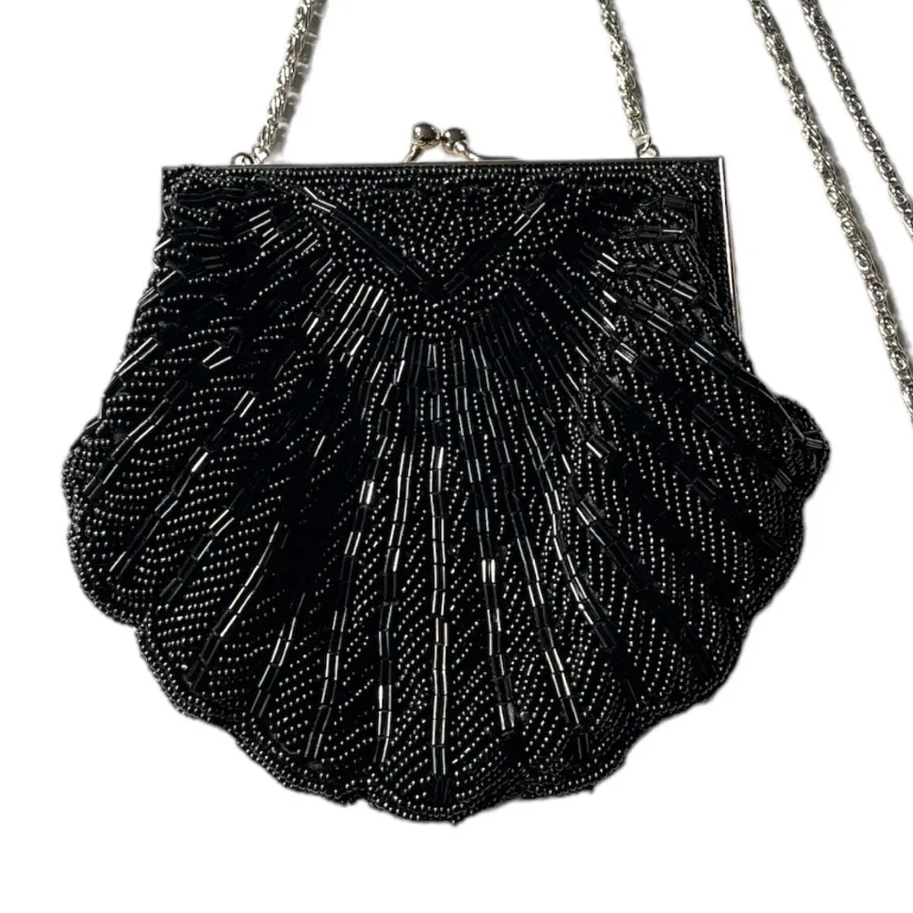Beaded Great Gatsby Gala Clutch Shoulder Bag Black - Image 3