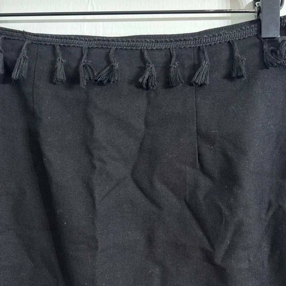 Black Tasseled Linen Blend Mini Skirt Size XS - Image 2