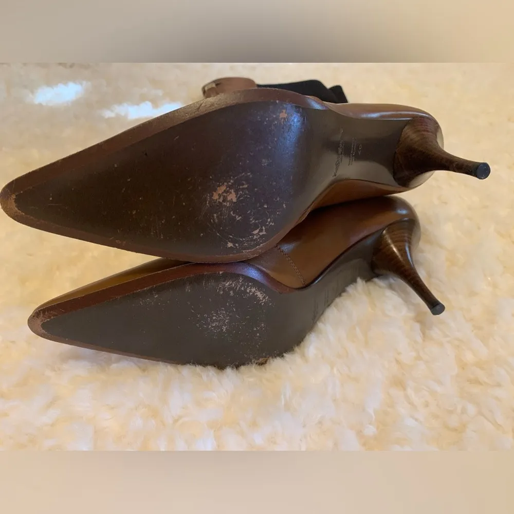 Yves saint laurent knee high leather pointed toe heel boots in brown size 40 - Image 13
