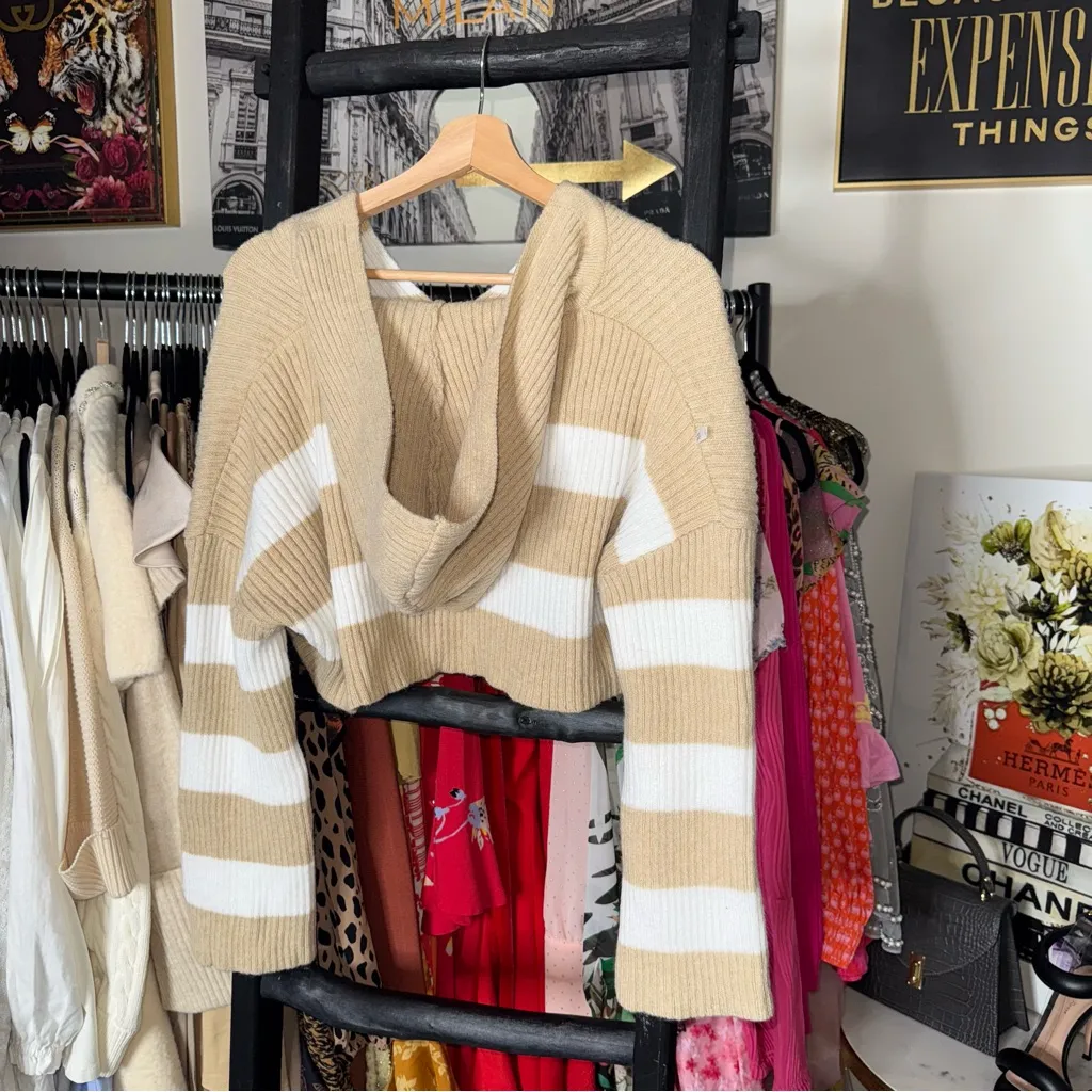 Princess Polly Benson Cropped Sweater in Beige White New NWT - Image 7