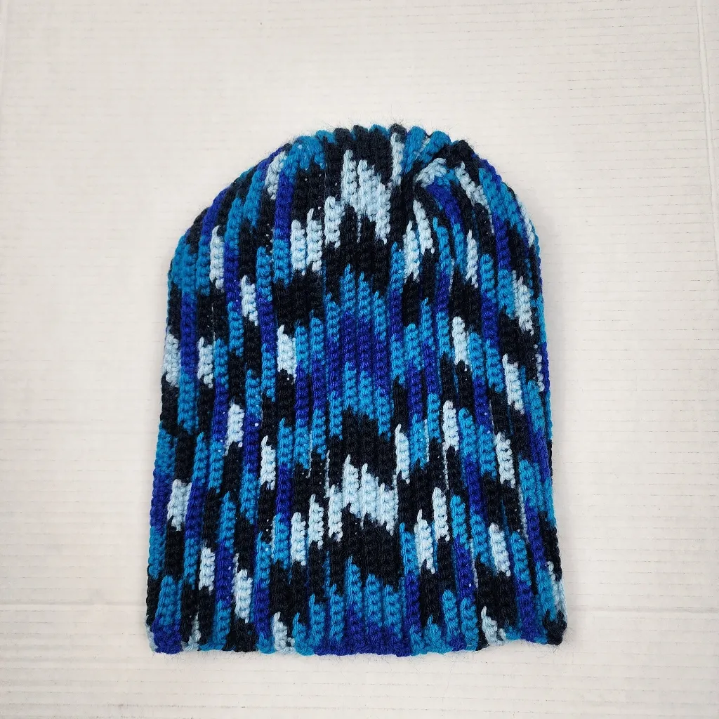 New Crochet Handmade Ribbed Balaclava Blue Black - Image 6