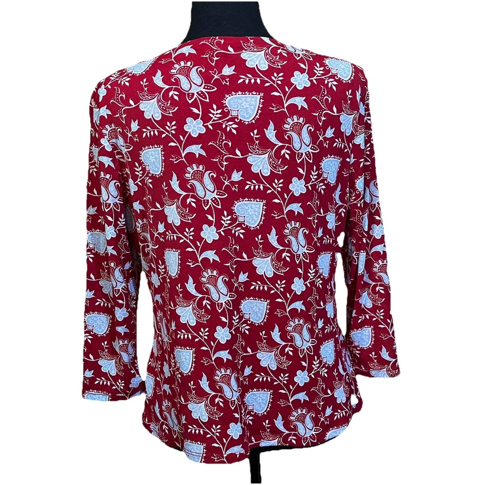 I.N.C Vintage Y2K Babydoll Floral Heart Stretch Blouse Top Size Large Petite Red - Image 2
