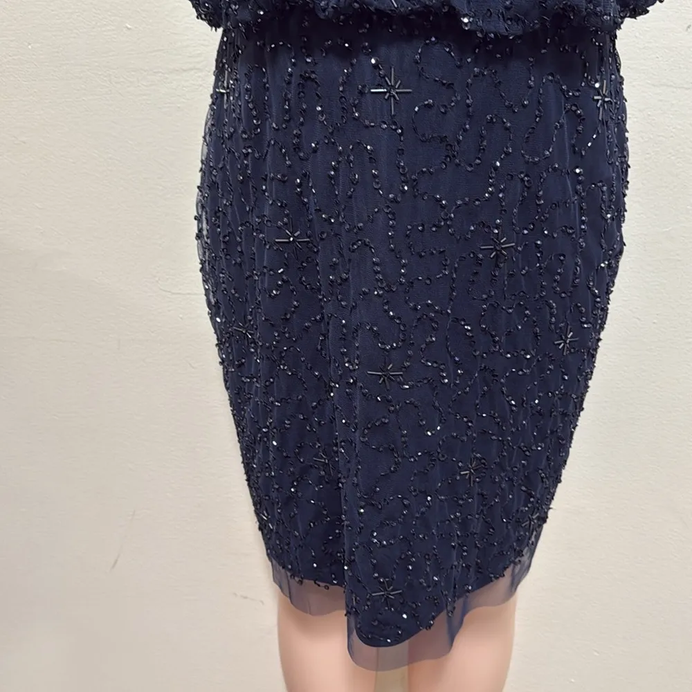 Adrianna Papell Women's Sleeveless dark blue Beaded Cocktail Dress woman size 12 - Image 5