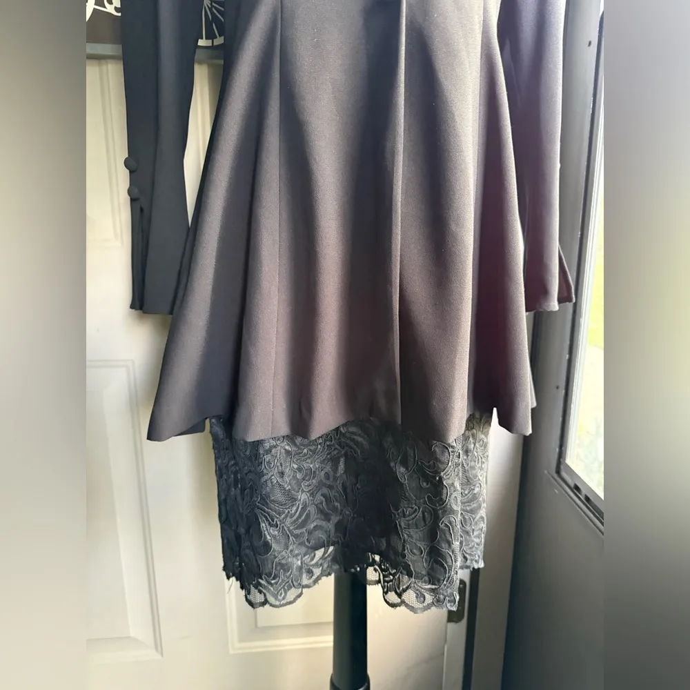 Vintage 90s Liz Claiborne Dresses black long sleeve lace hem dress, size 10 - Image 4