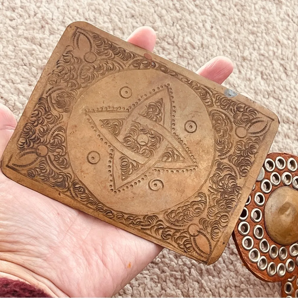 Vtg Moroccan Handcrafted Belt Boho Braided Leather Brass Buckle 36" As Is - Image 5