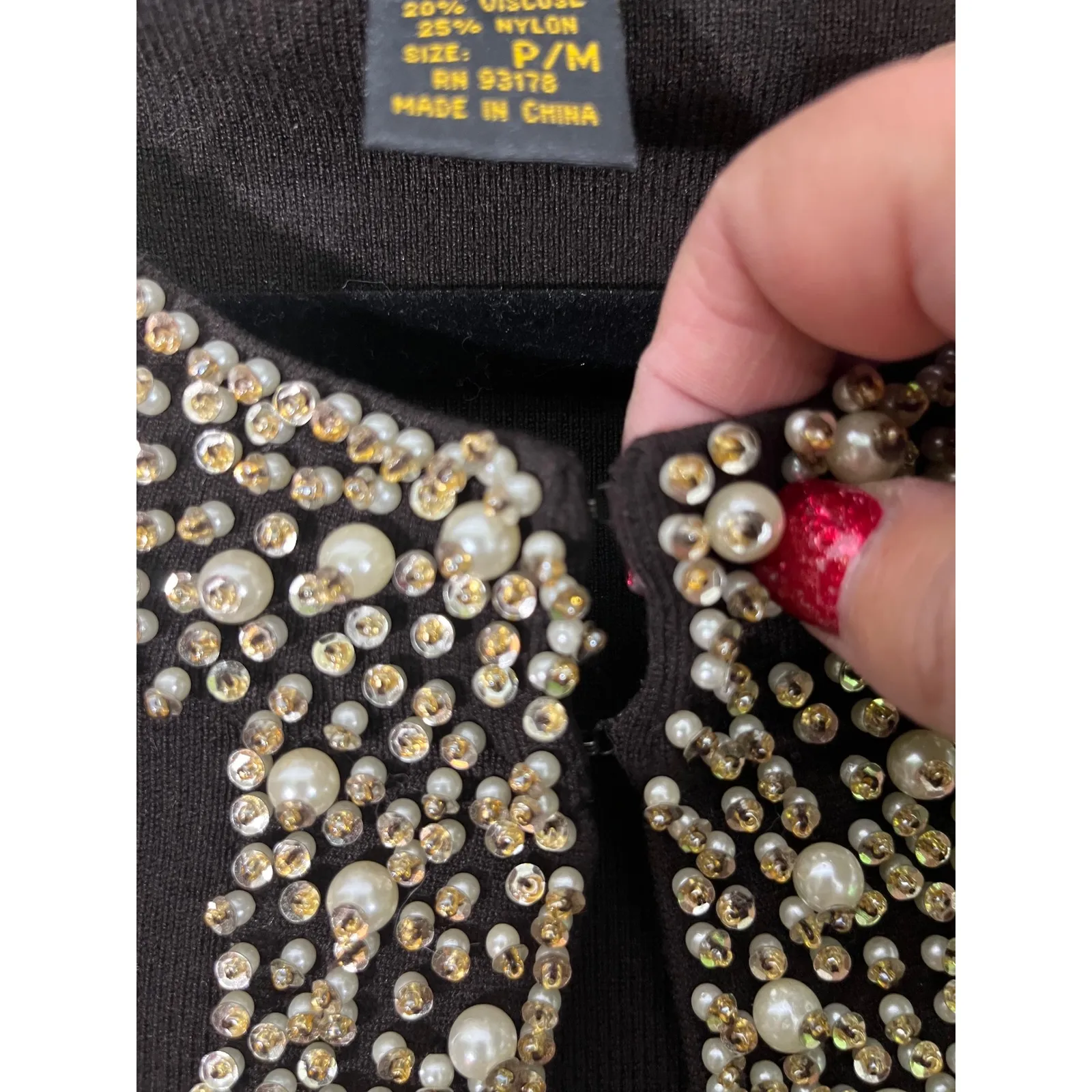 Grace Elements  Silk Blend Embellished Pearl Beaded Cardigan Sweater Brown P/M - Image 10