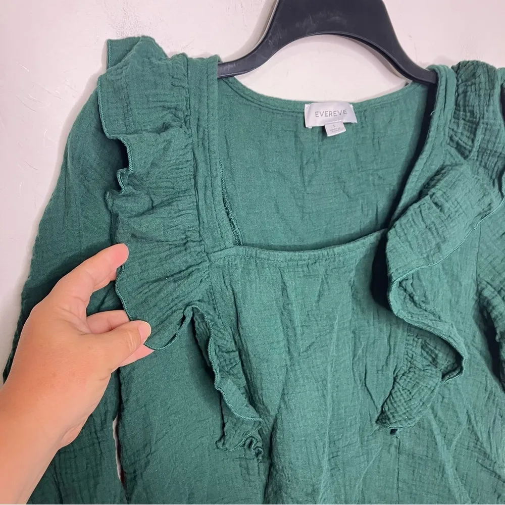 Francine ruffle gauze top 100% cotton green women’s‎ size small - Image 5
