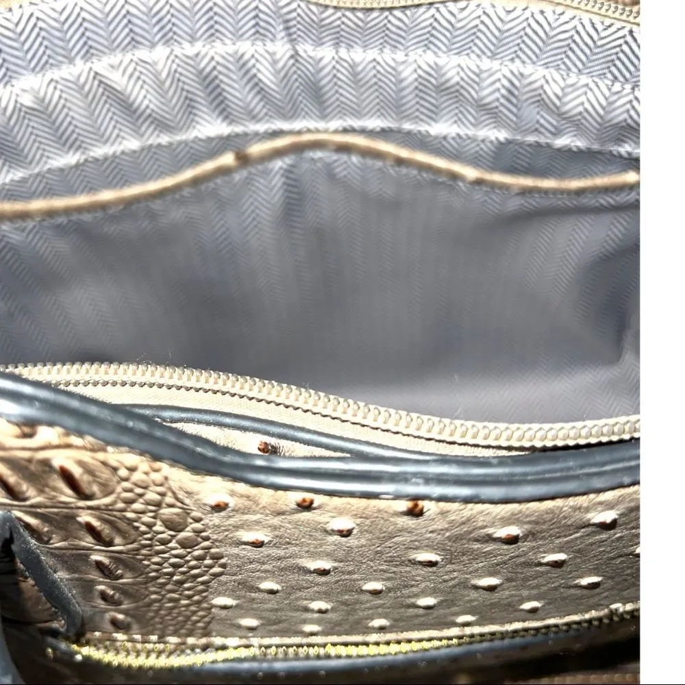 Isabella vegan leather ostrich satchel! Taupe in color with unique design! Tan - Image 11