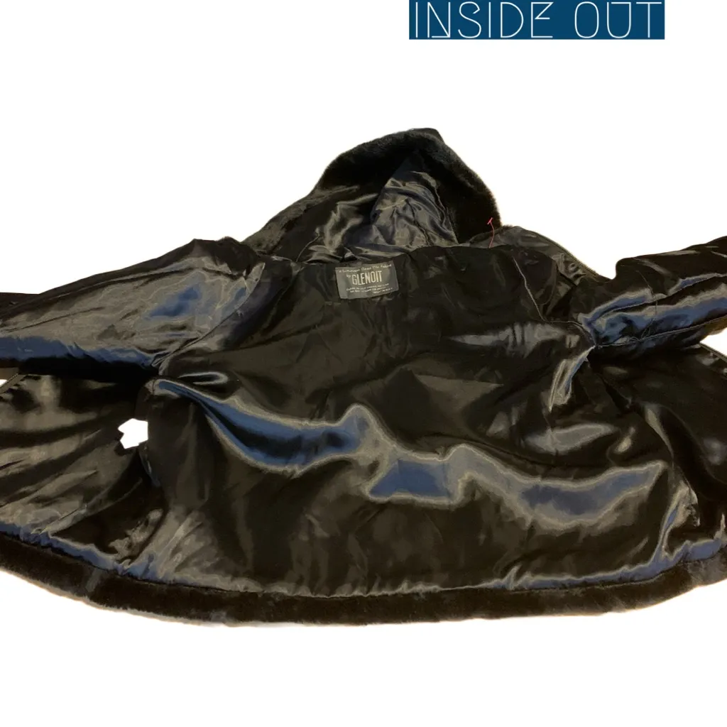 VINTAGE CIRCA 1980'S GLENOIT BLACK FAUX FUR HOODED SHORT COAT (10) - Image 9