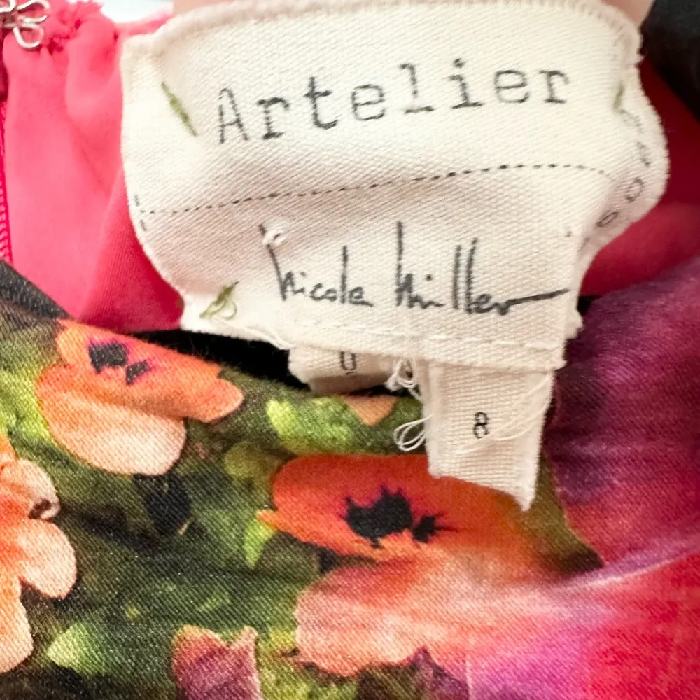 Nicole Miller artelier midi dress size 8 floral bodycon rushed event party chic - Image 3