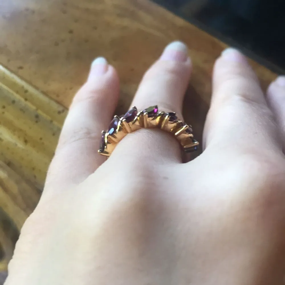 Natural Rhodolite Garnet Sterling Silver Yellow Gold Vermeil Ring Size 6 - Image 3