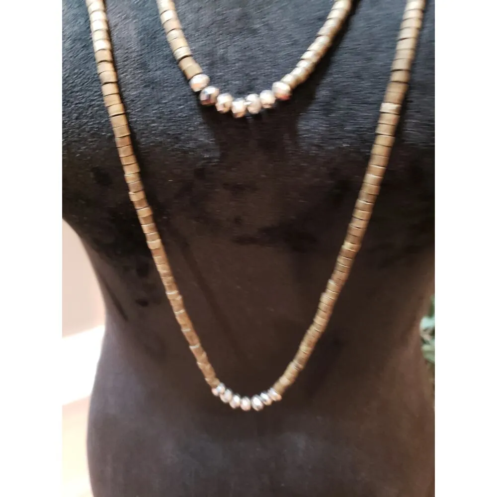 Womens Fashion 2 Strand Faceted Crystals Stone Heishi Beaded Necklace Jewelry Gold - Image 3