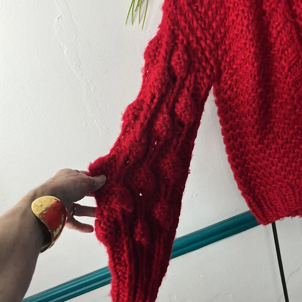 Red puff sleeve relaxed, cardigan. Size small - Image 2