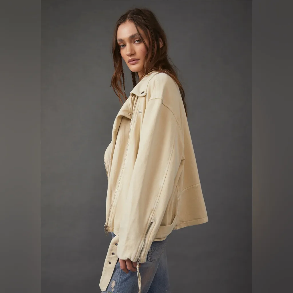 NWOT FREE PEOPLE WE THE FREE REBEL KNIT MOTO JACKET- VANILLA CREAM $198 MSRP - Image 5