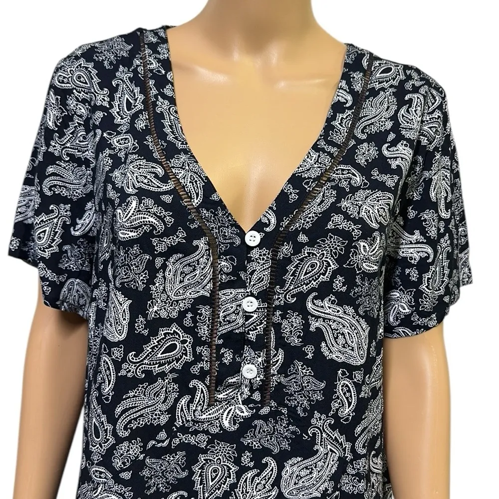 Sheilay Blue Paisley V Neck Lightweight Shift Dress Coverup Zip Back Womens XXL - Image 2