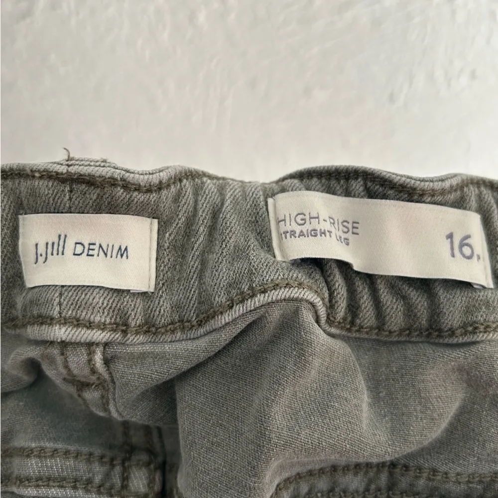 J. Jill High Rise Straight Leg Utility Jeans in Olive Green Size 16 Petite - Image 3