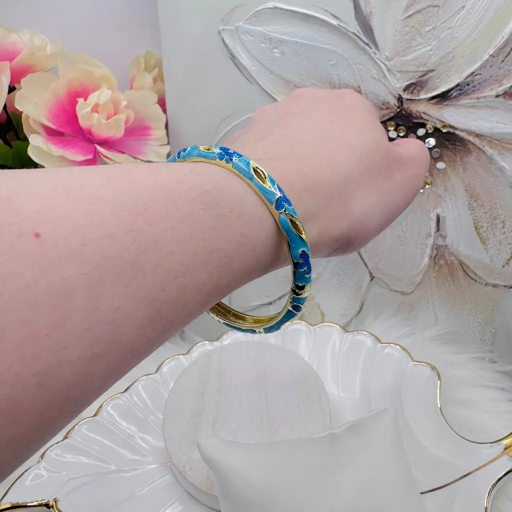 Blue Flower Enamel Cloisonne Bracelet Bangle Style B - Image 4