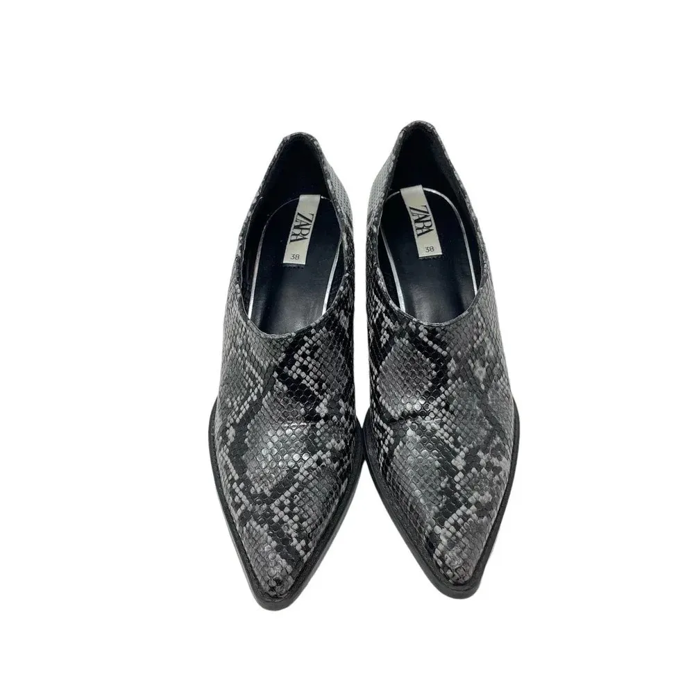 Zara Snakeskin Cowboy Heeled Ankle‎ Booties Black Gray Size 38 / US 7.5 - Image 2