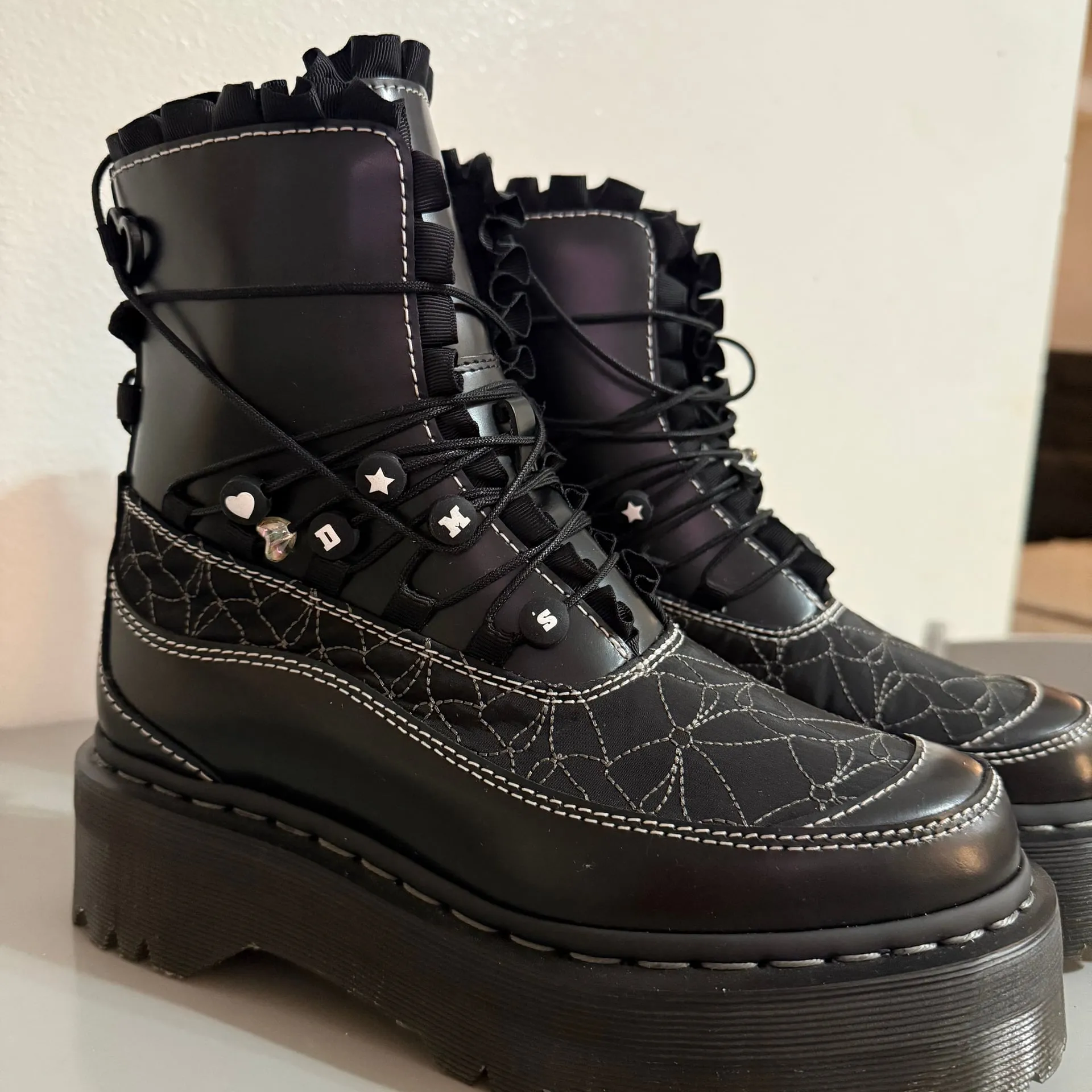 NEW Dr. Martens Jadon Frill Smooth Leather Platform Boots Embroidered Bead - Image 2