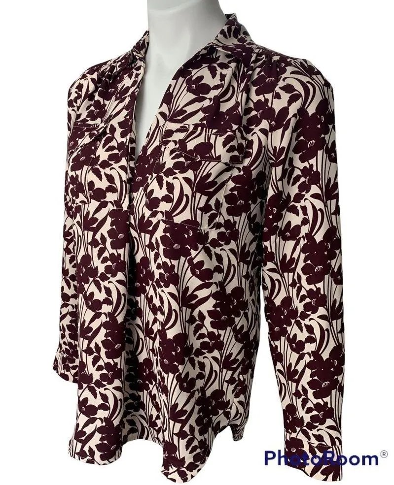 Ann Taylor Long Sleeve V-Neck Floral Print Blouse - Image 5