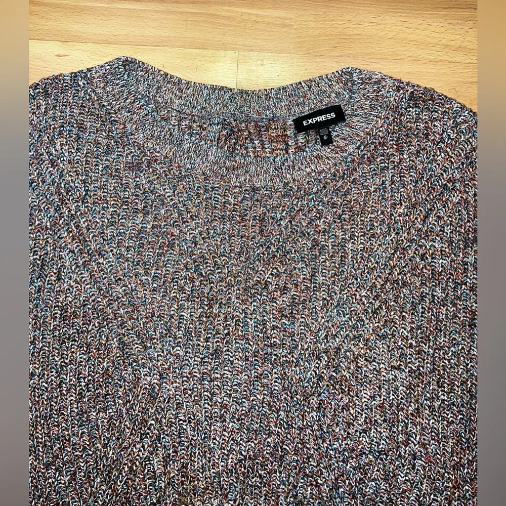 Knit Crochet Style Sweater Button Back, MIDI, Multi Colored, Tan, Brown, Size Med - Image 3