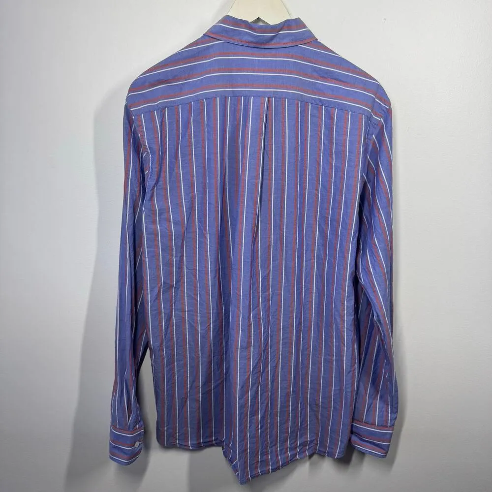 J. McLaughlin Top Women L Blue Stripe Collared Long Sleeve 100% Cotton Minimal - Image 2