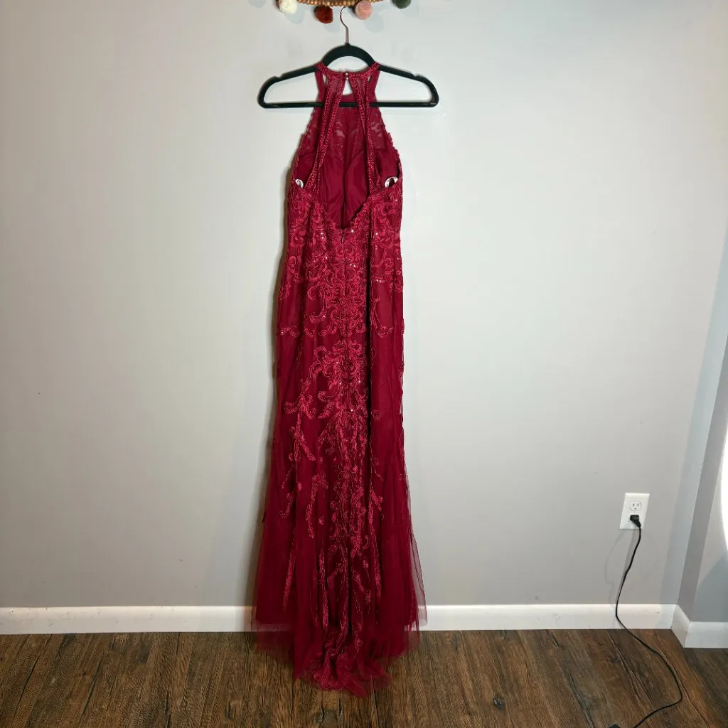 JJ's House red lacy embellished high neck formal dress - Image 4