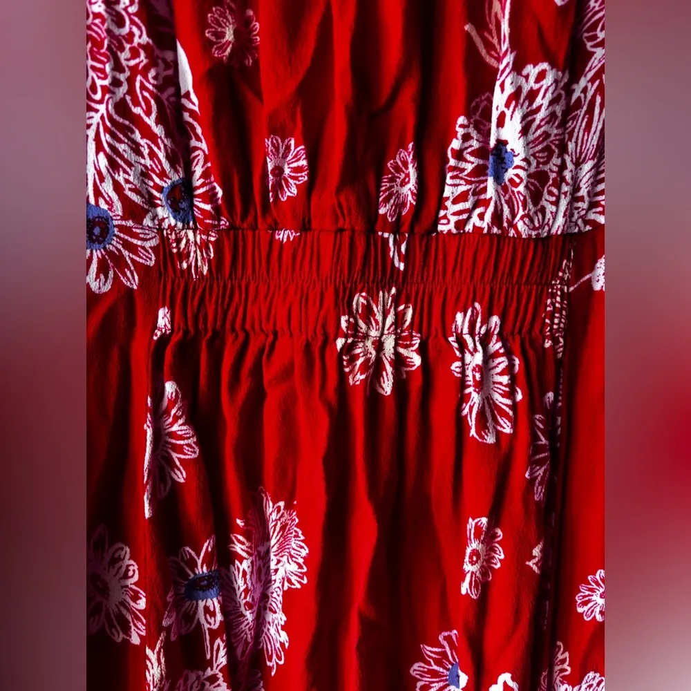 FREE PEOPLE Blue Hawaii Red Floral Print Short Sleeve Mini Dress Sz M Size M - Image 6