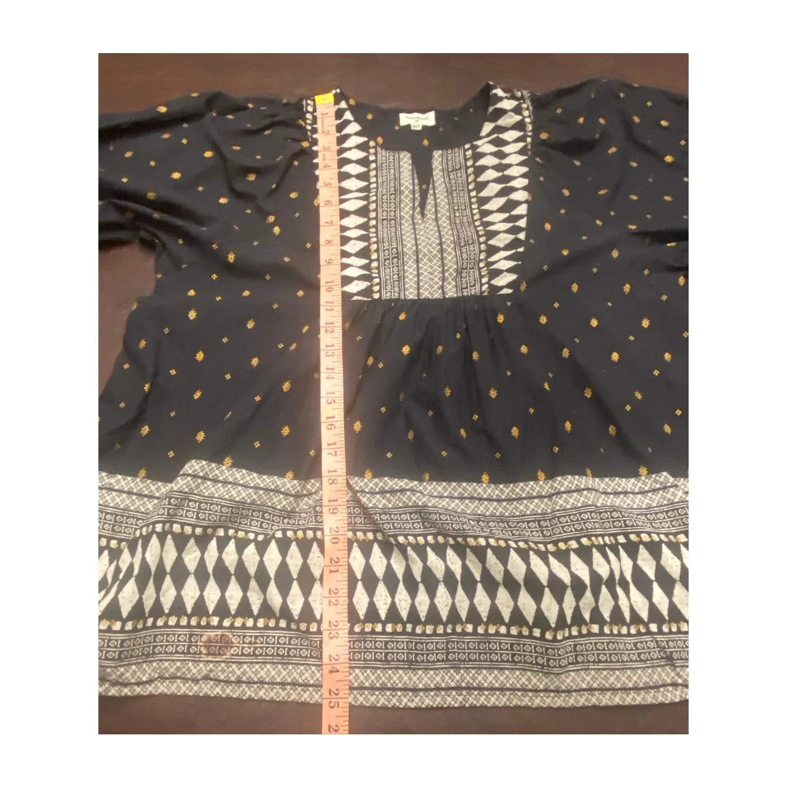 World‎ Market Boho Peasant Tunic Top S/M Black Gold Geometric Print Long Sleeve Size M - Image 8