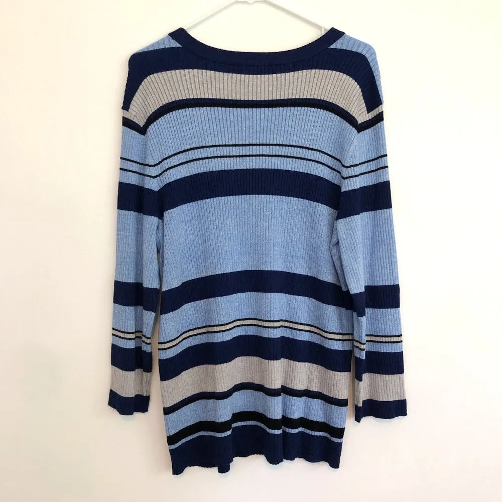 NEW NWT INVESTMENTS Plus Size Blue Light Blue Black Striped Crew Neck Sweater 1X - Image 8