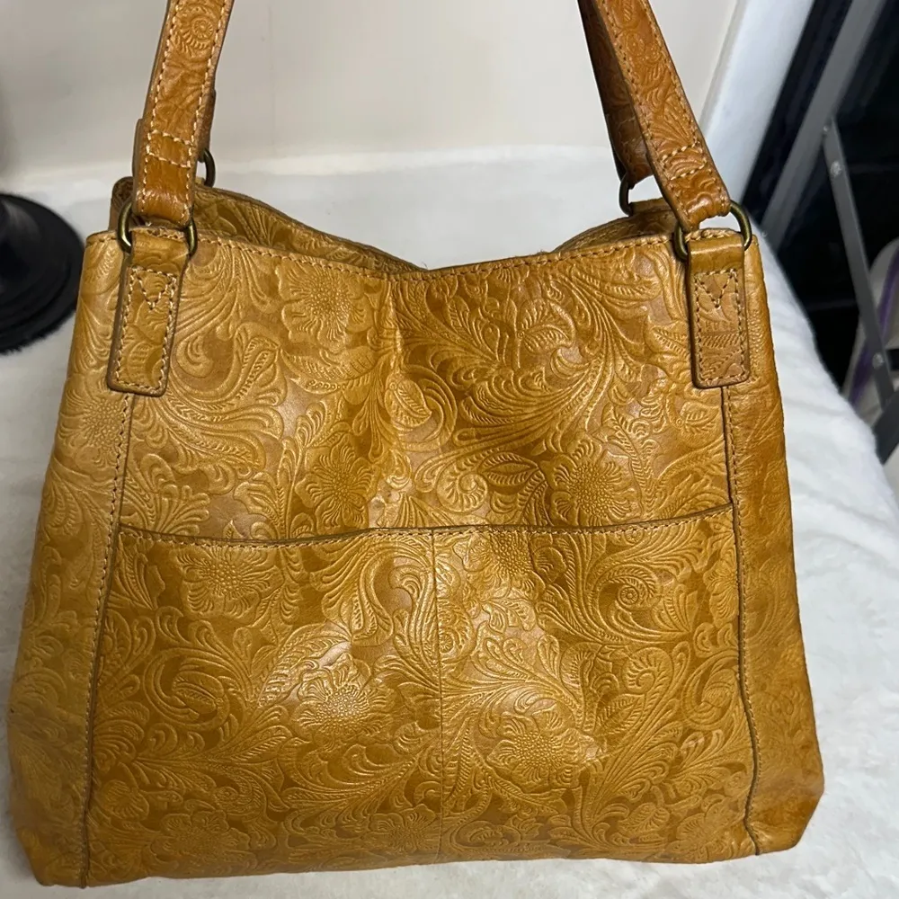 Steven By Steve Madden Embossed Mustard Colored leather Shoulder Bag - Image 3