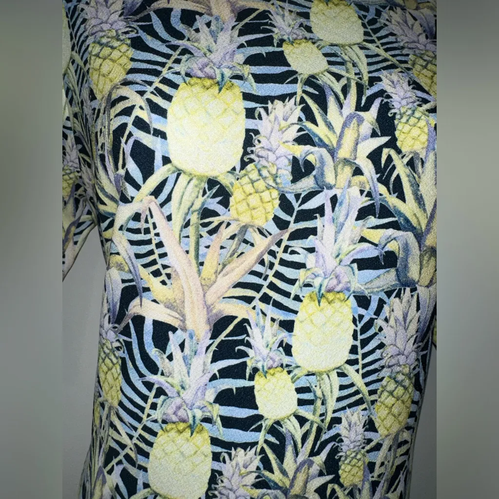 Zenith Women’s Fruit Pineapple Print Loose Fitting Half Sleeve Dress EUC Size M‎ Blue Size M - Image 3