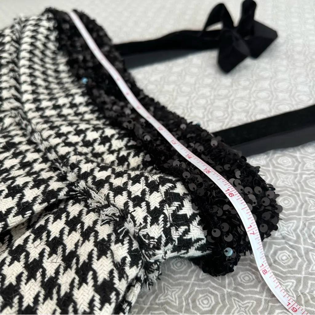Sofie The Label Black & White Houndstooth Sequins Velvet Bow Mini Dress Size S - Image 9