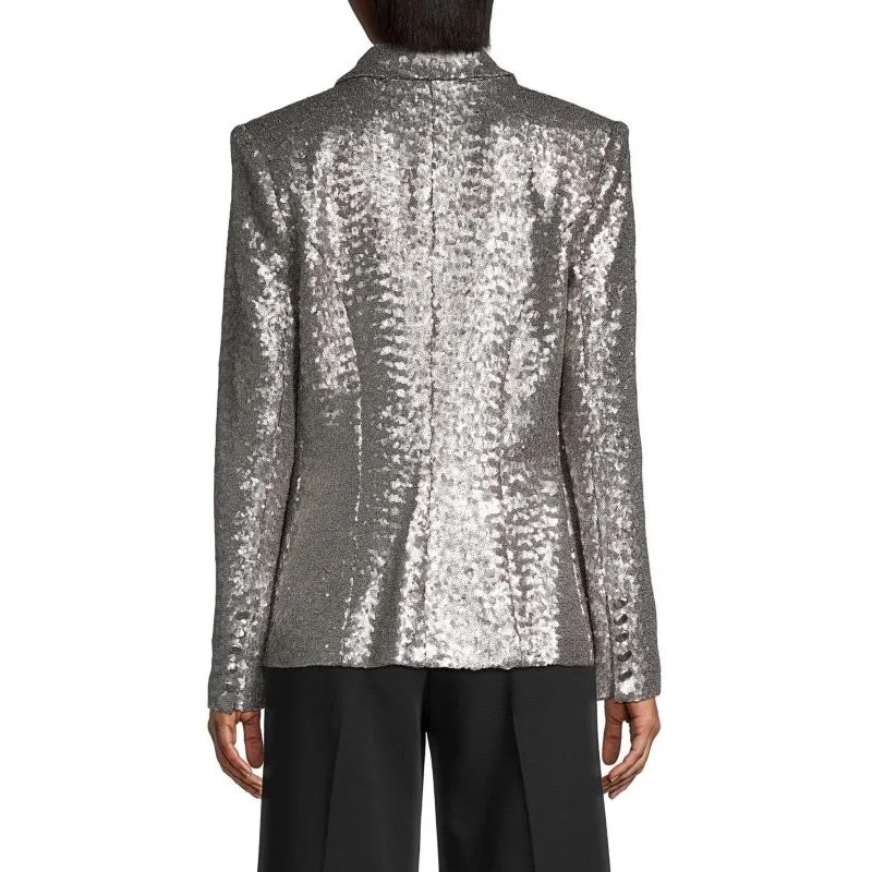 L'Agence Kenzie‎ Silver Sequined Blazer Jacket Double Breasted Women's 0 - Image 2