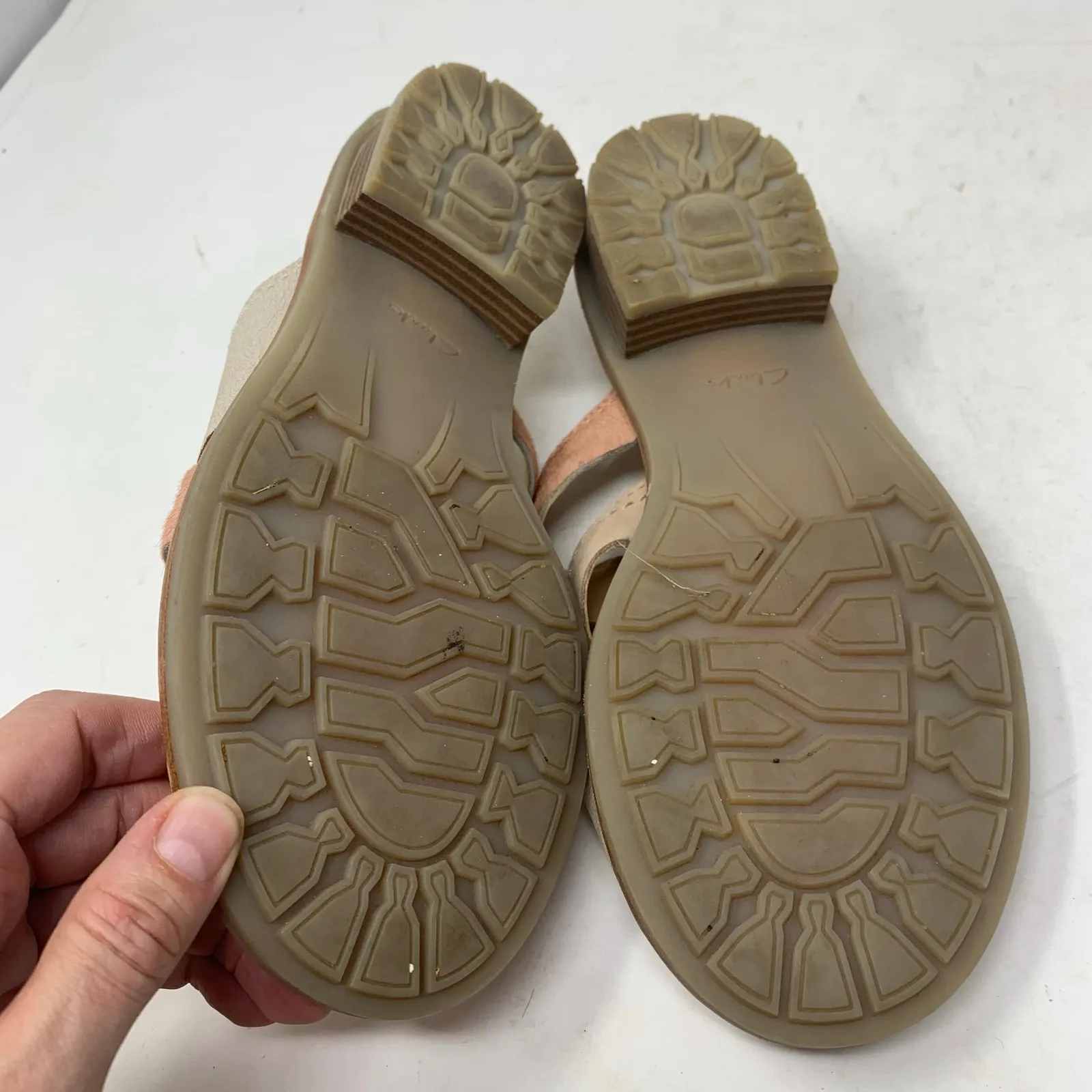 Clarks Trace Craft Taupe Pink Nubuck Leather Slides Slip On Sandals Shoes Size 8 - Image 3