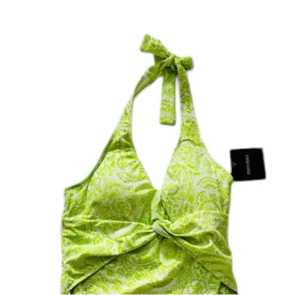 NWT ELLEN TRACY HALTER NECK PAISLEY FLORAL LIME ONE PIECE SWIMSUIT 10 - Image 3