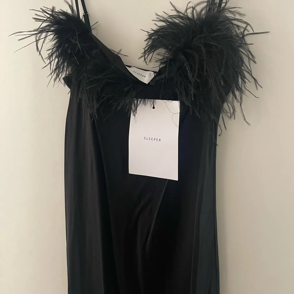 NWT Sleeper Boheme Midi Dress size Large L black feathers slip Tuckernuck - Image 9