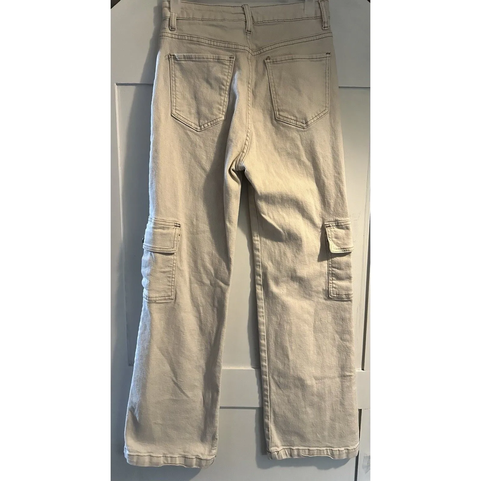 S.O.N.G. Cargo Street Jean Wide Leg High Rise Ivory Cargo Pants Juniors Sz 5/27 - Image 4