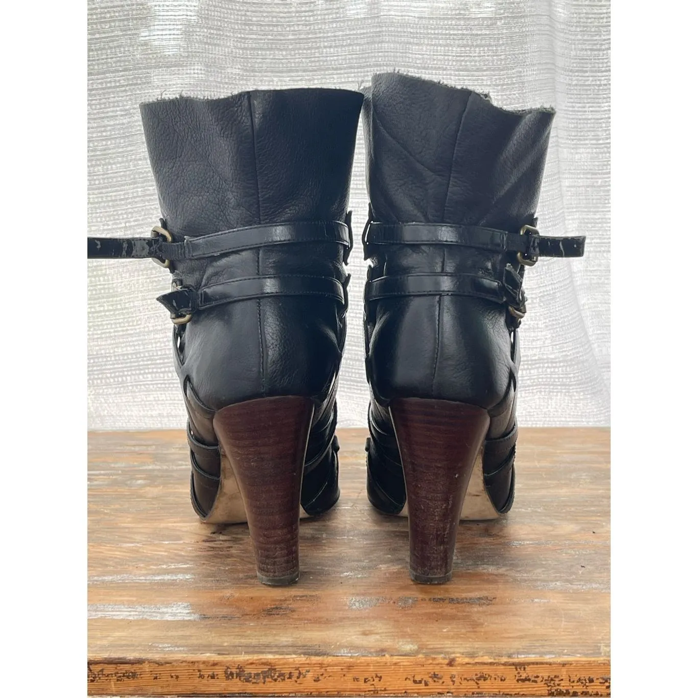 Kelly & Katie Women's Leather Strappy Double Buckle Heeled Boots Black Size 8.5‎ - Image 2