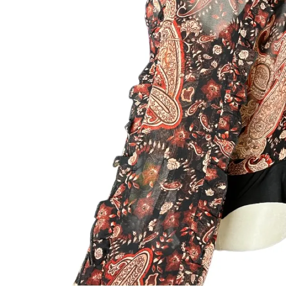 Zara ruffle paisley blouse bodysuit size M - Image 9