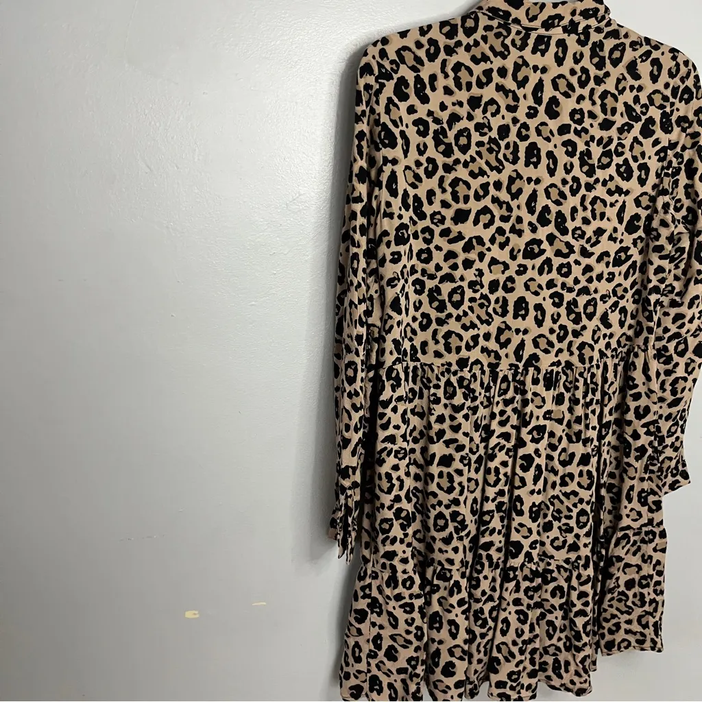Stradivarius Brown Leopard Long Sleeve Dress - Image 6