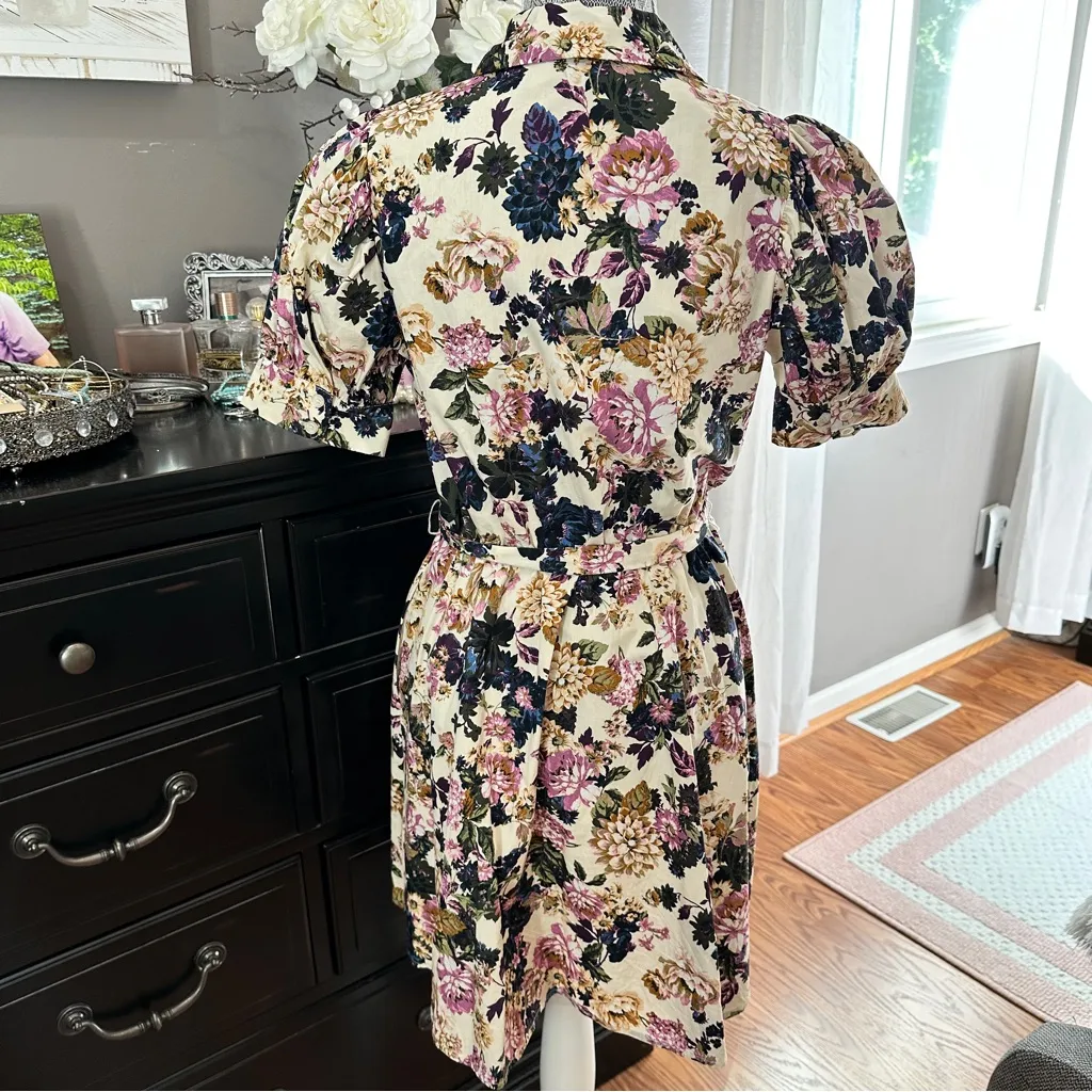 Who What Wear Puff Sleeve Floral Button Front Dress XS Belted Pockets Size XS/S - Image 10