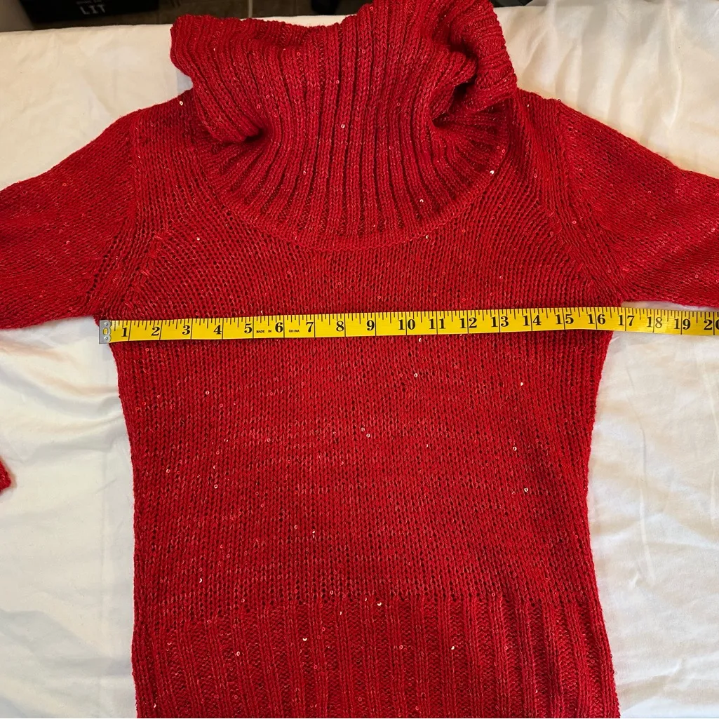LEI Red Sequin Knit Cowl Neck Sweater Women’s Medium - Image 4