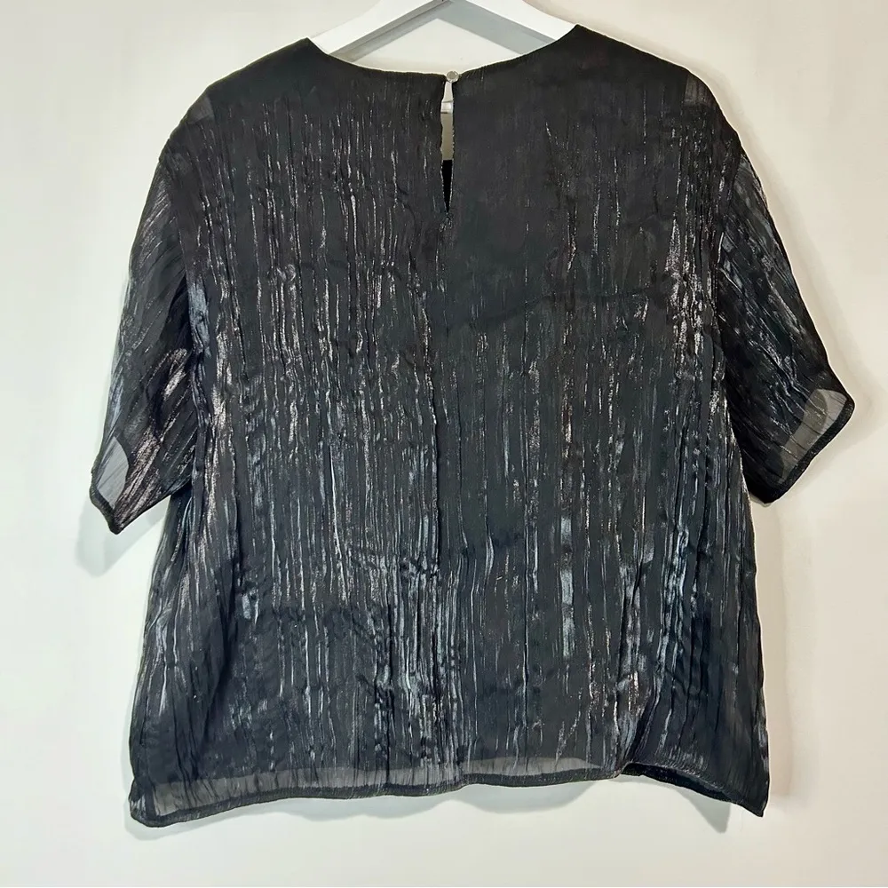 Calvin Klein Women’s Crew Neck Shine Crinkle Keyhole Back Blouse Black Large NWT - Image 8