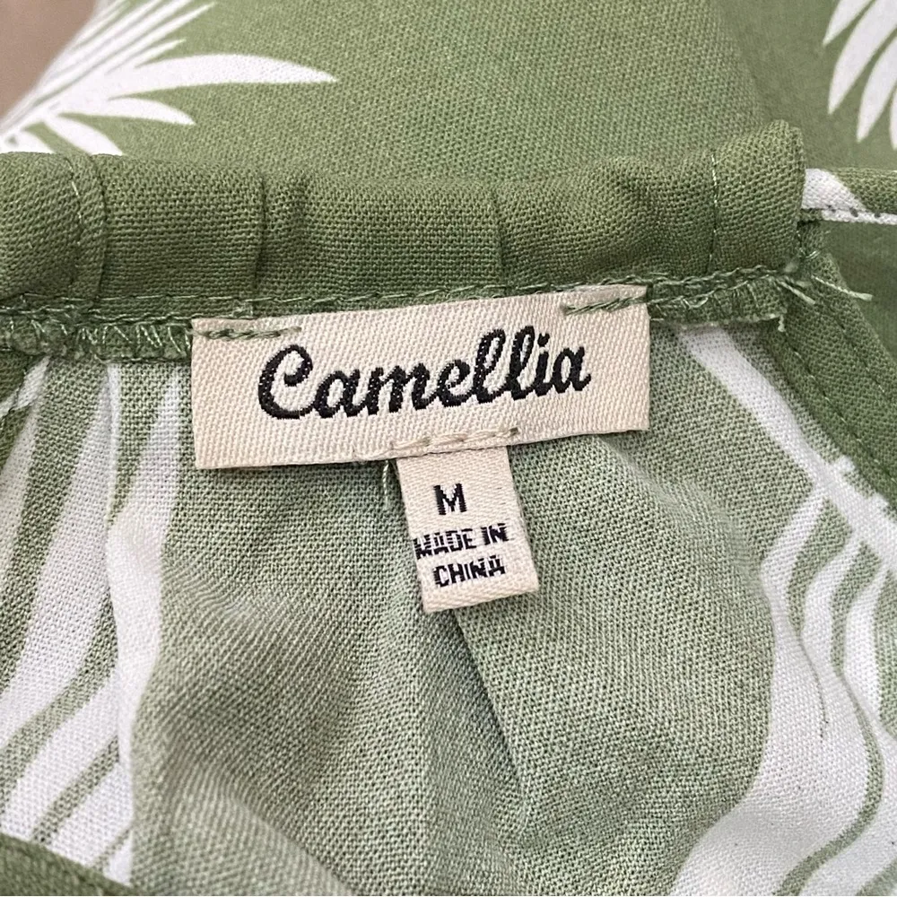 CAMELLIA Olive Green Leaf Print Mini Dress Size M Size M - Image 12