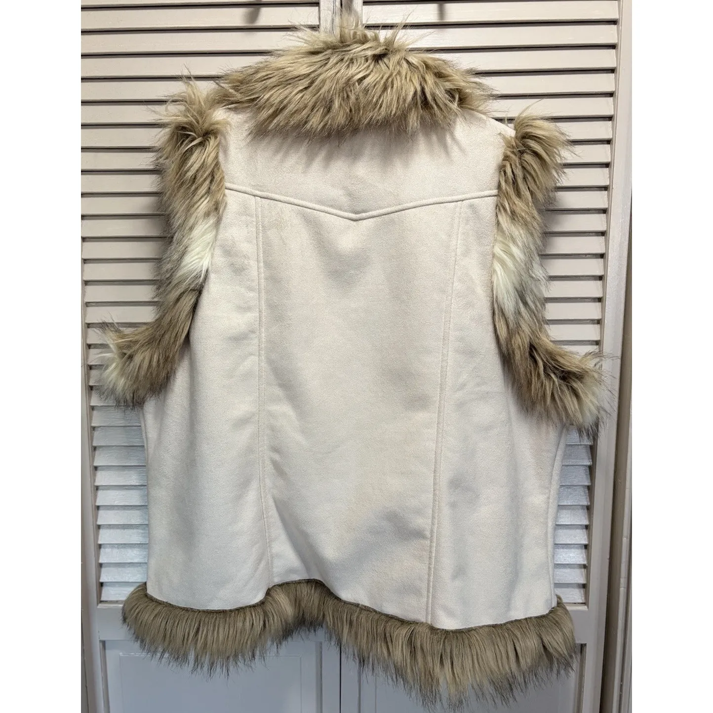 Back in the Saddle Faux Fur/Suede Sherpa Lined Vest Open Front Pockets Sz 1X Brown - Image 5