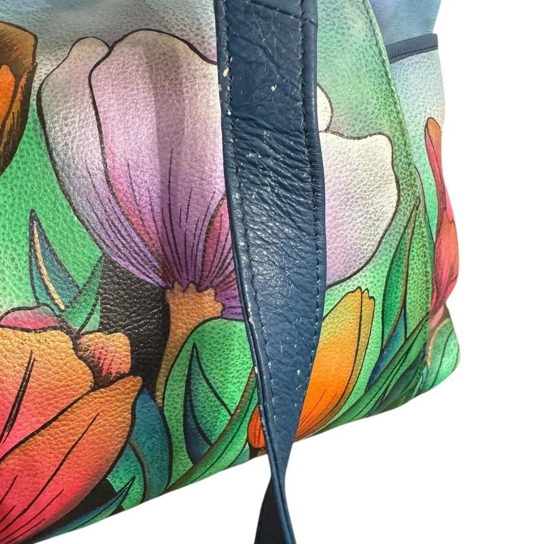 NWT! Anuschka Hand Painted Tulips Leather Hobo Handbag with Card Wallet - Image 16