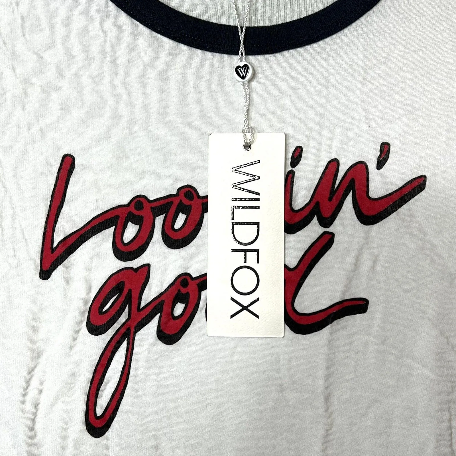 Wildfox Shirt Womens Small White Black Ringer Lookin' Good Graphic Made USA - Image 7