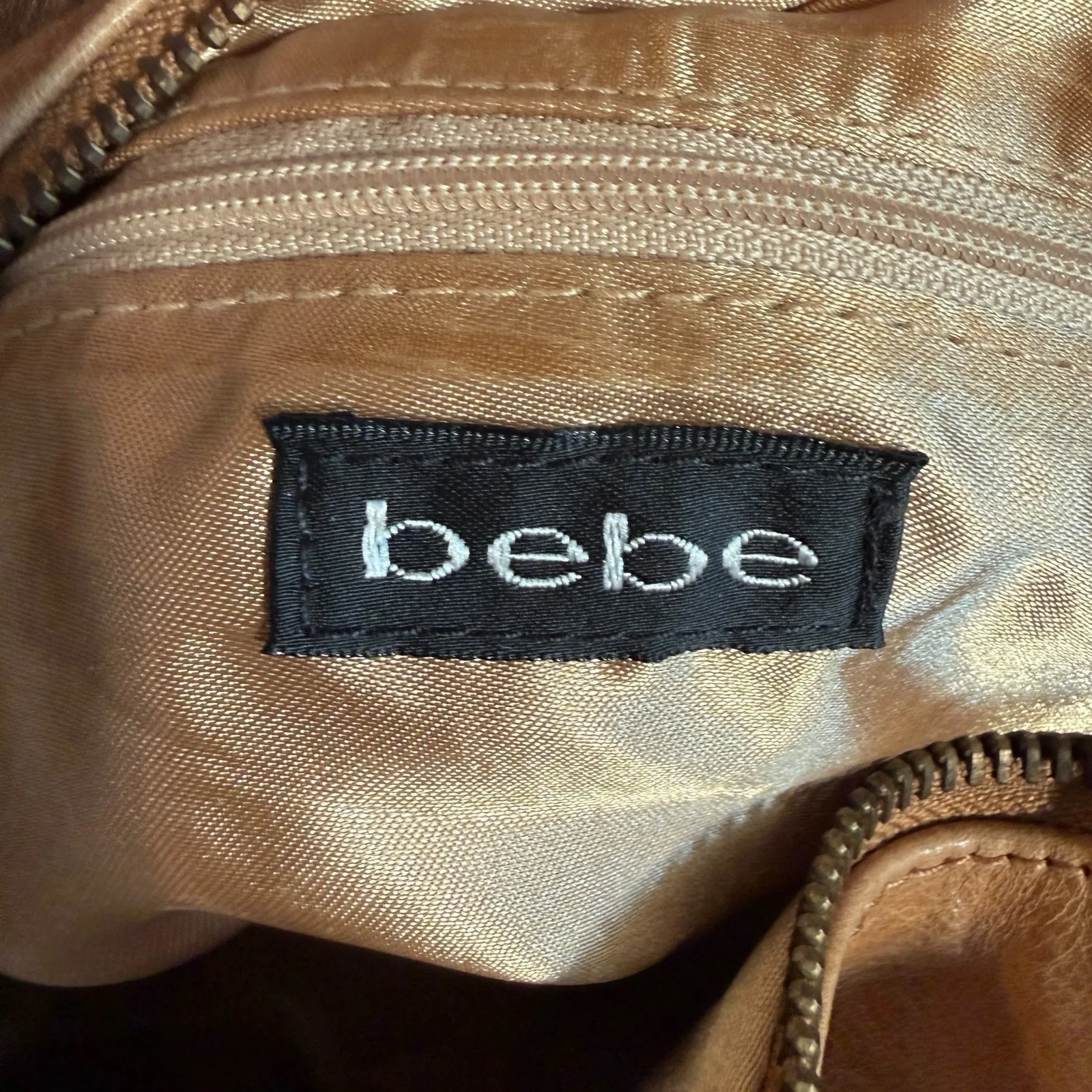 Y2K Bebe Studded Leather Satchel Shoulder Bag Moto Boho Glam Brown 2000s Rocker - Image 8