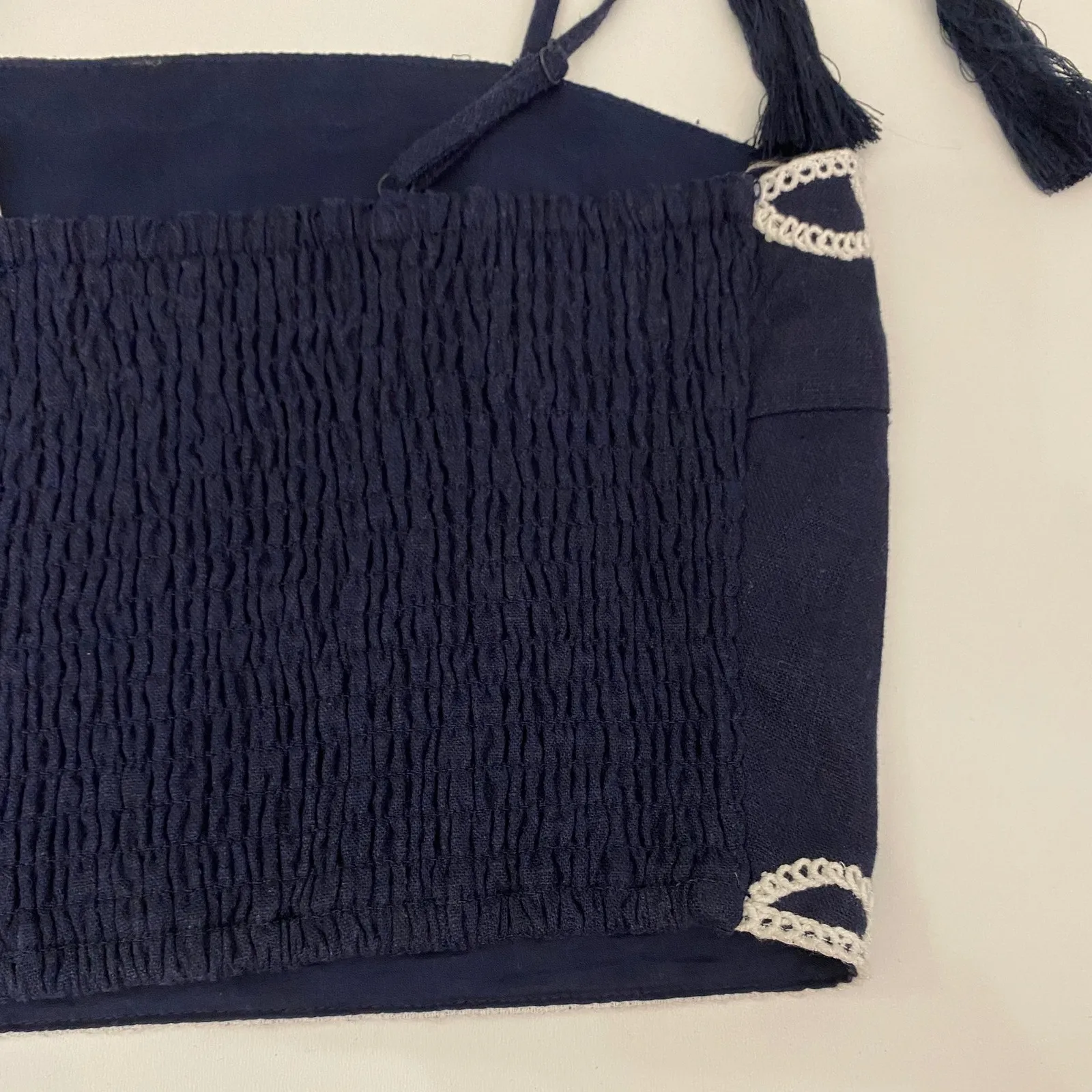 Christian Lacroix Linen Blue White Scallop Embroidered Smocked Crop Top - L NWT‎ - Image 7